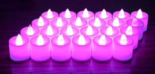 Lcyyo@ 24 Pcs Plastic Battery Powered Flameless Smokeless LED Tealight Candles for Festival Celebration, Wedding, Parties, Home Decorations (Pink Light)