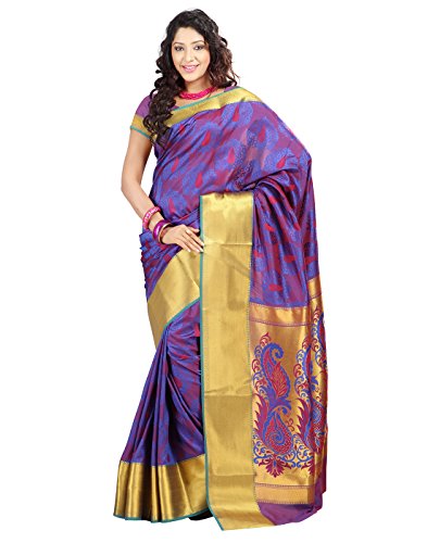 Janasya women's violet Kanjivaram Art Silk saree