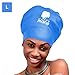 Happy Mane Silicone Swim Cap for Braids and Dreadlocks - Keeps Your Hair Dry While Swimming and Bathing with Long Hair, Extensions, Curly Hair - Extra Large Shower Cap for Women Men Kids (Blue, L)
