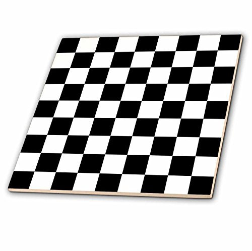 3dRose ct_154527_1 Check Black and White Pattern Checkered Checked Squares Chess Checkerboard or Racing Car Race Flag Ceramic Tile, 4" - Thumbnail 3