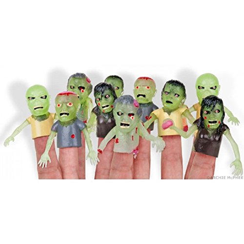 Set of 5 Glow in the Dark Zombie Finger Puppets Halloween Zombies