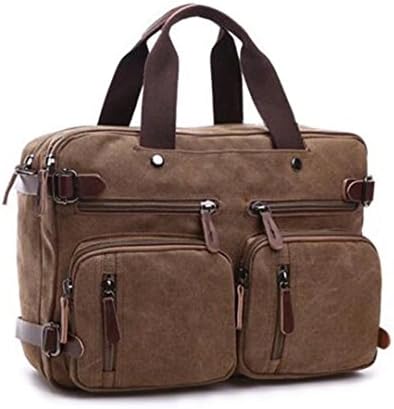 Justpack Vintage Canvas Satchel Laptop Backpack Messenger Bag Hybrid Briefcase Shoulder Backpack Bookbag Rucksack for Women Men(Coffee)