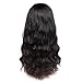 WIGNEE 100% Virgin Human Hair Wig Natural Wave Wigs with Bangs Brazilian Human Hair Wave Wigs Natural Black Color (18 Inch)