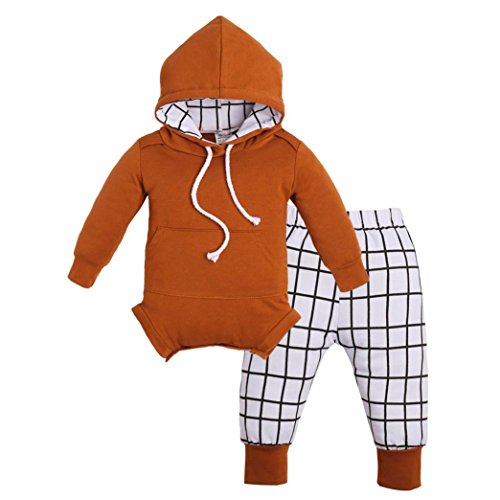 Sale ! Teresamoon Hooded Romper ï¼Œ Baby Girls Boys Outfits Clothes Jumpsuit Plaid Pants Set (6-12 Months, Yellow)