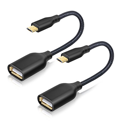 OKRAY 2 Pack 0.52ft / 16cm Nylon Braided Micro USB 2.0 OTG Cable On The Go Adapter A Female to Micro B Male for Samsung, Android or Windows Smart Phones Tablet with OTG Function (Black Black)