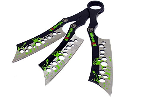 Defender All Black Throwing Knives with Sheath (Set of 3) Set of 3 Zombie Green Blood Throwing Knives