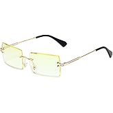 LASPOR Retro Rimless Rectangle Sunglasses for Women Men Tinted Lens Gold Metal Frameless Vintage Square Glasses