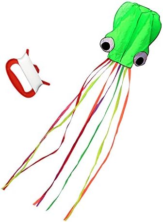 SINGARE Large Octopus Kite Long Tail Beautiful Easy Flyer Kites Beach Kites Good Toys for Kids and Adults-Green