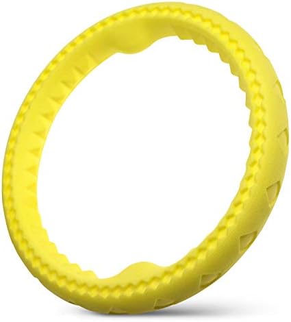 Fluffy Paws Dog Chewing Ring 10" Soft Rubber Ring Dental Chewing Teething Biting Chasing Training Toy for Small and Medium DogA Puppy Yellow