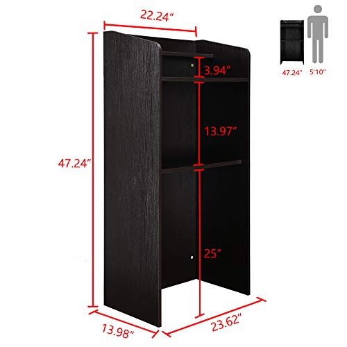 FIVEGIVEN Floor Lectern Podium Stand with Shelf, Brownish Black - Thumbnail 7