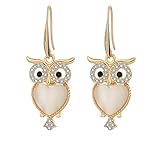 Cute Night Owl Opal Dangle Earrings For Women Girls Golden Plated
