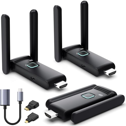 YUYUNLOMN Wireless HDMI 2 Receivers and Transmitter,Up to 6 RXs,No Hot,Plug and Play,2.4/5.8GHz Wirelessly Stream to Multiple Screen,50M/165FT,Wireless HDMI Adapter for TV/DSLR Camera/Projector/Laptop