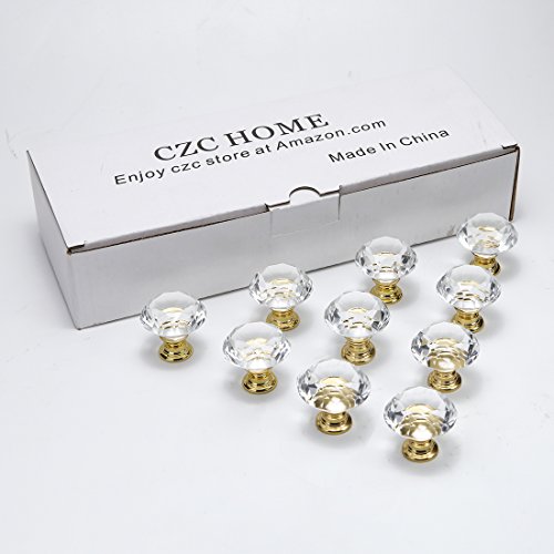 image for CZC HOME 10 PCS Diamond Crystal Glass Pull Handle Cabinet Knobs Cupboa