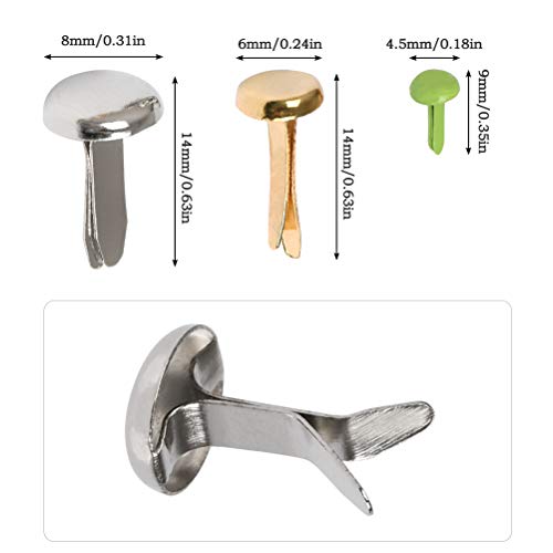 YANSHON 350 Pcs Mini Brads, Round Head Metal Brad Paper Fastener in Three Sizes, Decorative Brads for Arts Crafts Scrapbooking Making and DIY