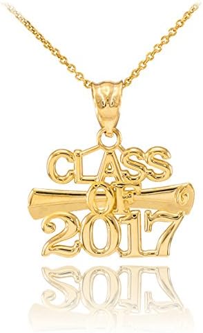 10k Yellow Gold Diploma Charm Class of 2017 Graduation Pendant Necklace, 16"
