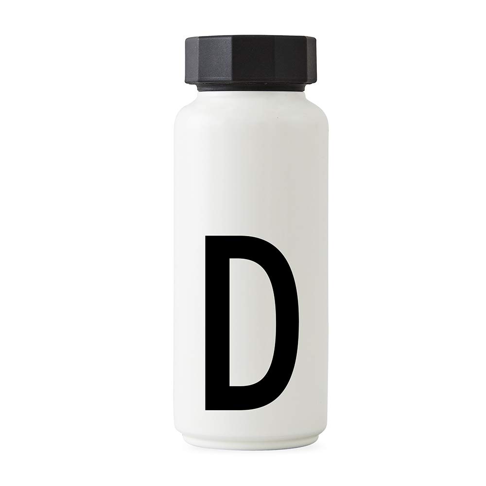 Design Letters Personal Thermo/Insulated Bottle (White) - D - BPA-Free Double Walled Vacuum, Stainless Steel, Nordic Design, Keeps Cold for up to 24 Hrs/Hot up to 12 Hrs, 500 ml, Leak-Proof, 280 g.