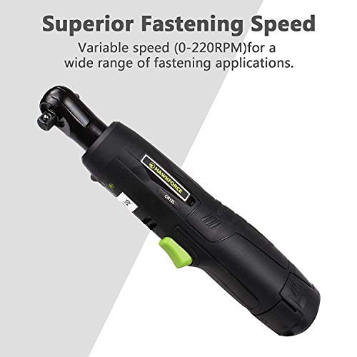 Electric Ratchet Wrench, HAWKFORCE Cordless 3/8 Inches Air Ratchet Tool Set Variable Speed Trigger with 12V Lithium-Ion Battery, Charger Kit and 16 PCS Wrench Sockets
