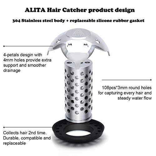 ALITA Bathtub Shower Drain Protector â€“ 304 Stainless Steel Drain Hair Catcher/Strainer/Tub Drain Cover, Anti-Mold, Fit for Multi-Drain Sizes