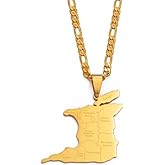 14K Yellow Gold Big Trinidad & Tobago Map Pendant Necklace - Ethnic Trinidad Necklace City Map Pendant Charm Jewelry Gifts For Women Men