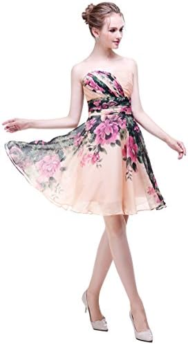 Bislu Print Strapless Chiffon Short Formal Evening dresses Prom Dresses 12