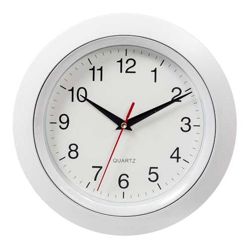 Kiera Grace Wall Clock, 10 Inch, Reno White Modern Classic Wall Clocks Battery…