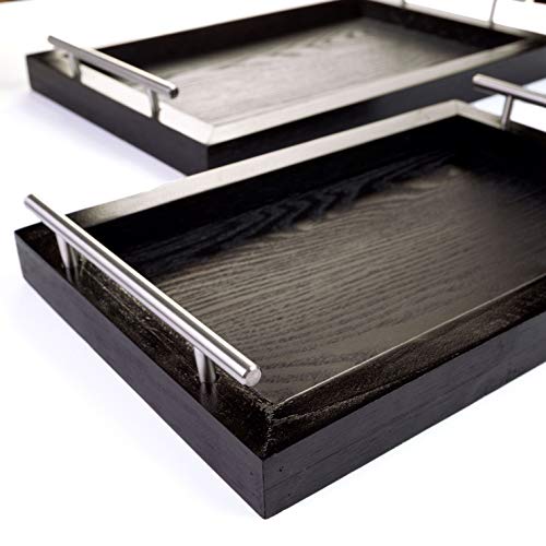 Wooden Serving Trays with Stainless Steel Handles (2 Pc. Set) Black