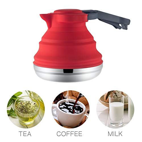 Dltsli 1.2L Red Portable Silicone Collapsible Tea Kettle Outdoor Camping Travel Kettle Foldable Pot - //medicalbooks.filipinodoctors.org