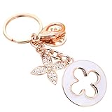 Nument(TM) Charms Four Leaf Clover Keychain Rose Gold Plated Swarovski Crystal Elements Women Car Keychain Handbag Decoration Color White Gift Box Packed