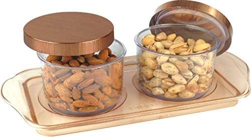 SARANGWARE 2 Pcs Set Impulse Dry Fruit Box with One Tray, Airtight Silicon Rubber, Gold