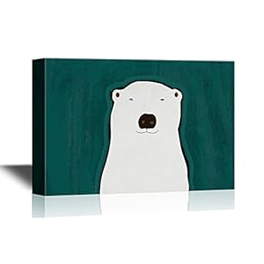 Hand Drawing Style Animal Canvas Wall Art - Polar Bear on Teel Background - Gallery Wrap Modern Home Art | Ready to Hang - 12x18 inches