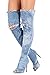 Liliana Barbara-13 Thigh High Over Knee Denim Distress Open Toe Stiletto Heel Boot