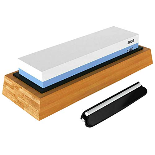Whetstone Knife Sharpening 2 Side, Premium Professional 1000/6000 Grits Wet Stone Sharpener Set with Non-Slip Bamboo Base & Angle Guide, Polishing Stone for Kitchen & Chef Knives (As Show)
