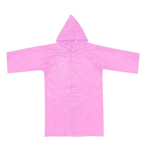 Kids Raincoat, 1PC Portable Reusable Hooded Jacket Outerwear Rainsuit Rain Poncho Cover Rain Wear for Boy Girls 6-12 T Pink