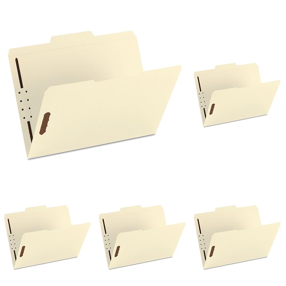 Smead Fastener File Folder, 2 Fasteners, Reinforced 1/3-Cut Tab, Letter Size, Manila, 50 per Box (14537) (Pack of 5) Image