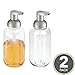 mDesign Round Plastic Refillable Foaming Soap Dispenser Pump Bottle for Bathroom Vanity Countertop - Vintage-Inspired, Compact Container Design - Twain Collection - 2 Pack - Clear/Brushed Chrome