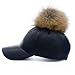 FURTALK Large Real Fur Pom Pom Baseball Cap Snapback Adjustable Leather Hat