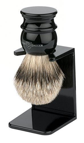 Edwin Jagger Large Silver Tip Badger Hair Shaving Brush With Drip Stand - Black