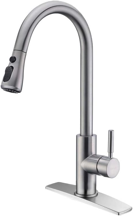 FORIOUS Kitchen Faucet with Pull Down Sprayer Brushed Nickel, High Arc Single Handle Kitchen Sink Faucet with Deck Plate, Commercial Modern rv Stainless Steel Kitchen Faucets, Grifos De Cocina - - 