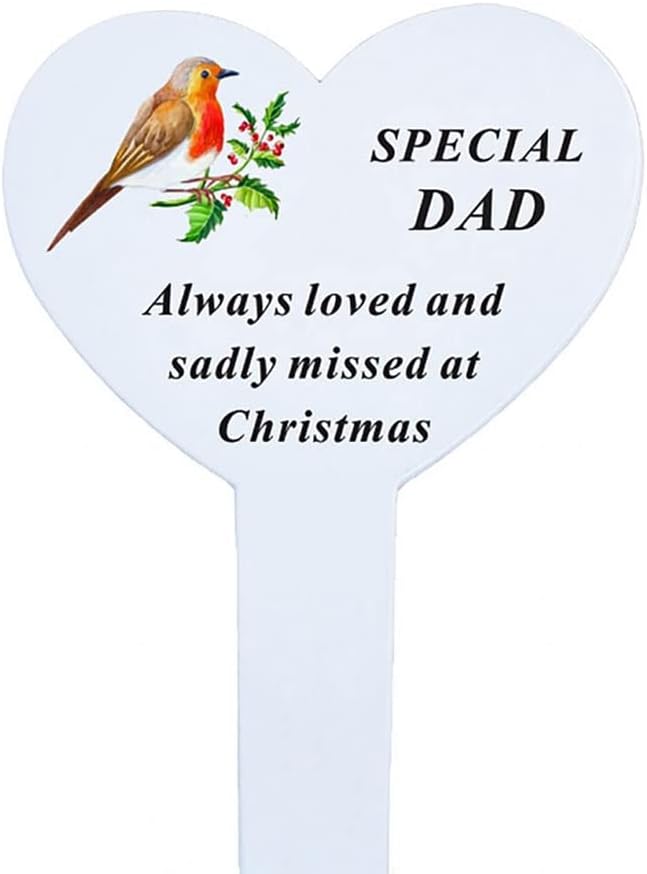 AngraveMemorials Special Dad Christmas Robin Heart Memorial Stake
