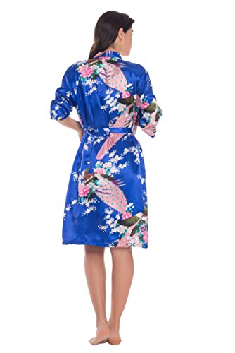 Yukata Womens Gorgeous Loungewear 2PC Set Sleepwear Camisole & Robe, Royalblue XL