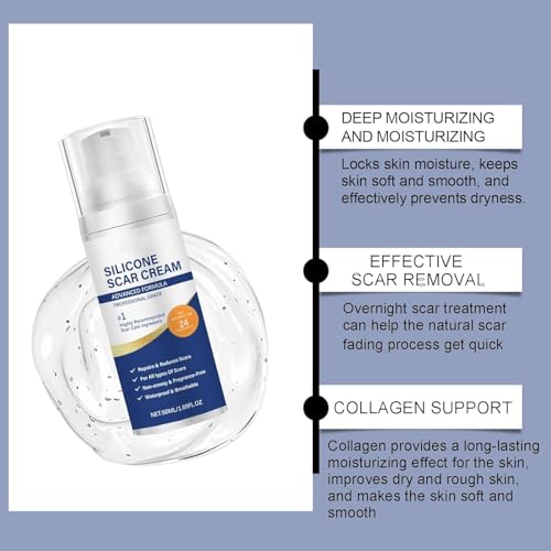 Silicone Scar Cream - Gel for Old and Recent Scars - Night Cream to Remove C-Section Scars, Tummy Tuck, Keloids and Stretch Marks - 50ml