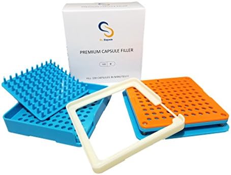 100 Holes Empty Capsule Holder for Size 0 Gelatin &amp; Veg Caps - Capsule Plates With Tamper, Designed for Finishing 100 Empty Caps in Minutes - Powder Block Included