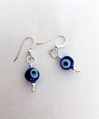 Blue Glass Turkish Kabbalah Evil Eye Sterling Silver Earrings