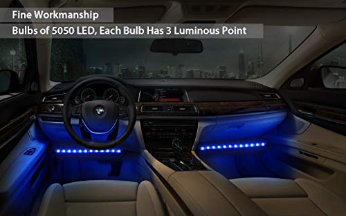 Justech 6PCS 72LEDs Strip Lights Car Interior Lights Footwell Lights Dimmable Ambient Lighting 12V RGB SMD Car Mood Lights Waterproof With Wireless Music Control and Cigarette Lighter