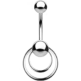 TOOLSSIDE Belly Button Ring with Two Rings VCH Piercing Jewelry 14G Stainless Steel Belly Button Piercing Belly Rings for Women Navel Piercing Jewelry