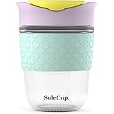 SoleCup. - Reusable Strengthened Glass Travel Cup - Spill Proof Insulated Coffee Mug - 12oz/340ml BPA-Free Hot Drink Travel Mug with Lid & Silicone Band (Ice Cream, 12oz)