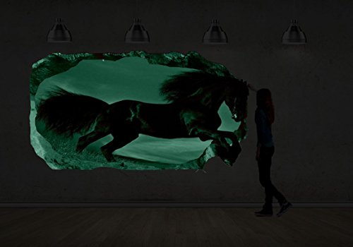 Startonight 3D Mural Wall Art Photo Decor Black Horse Amazing Dual View Surprise Large 32.28 inch By 59.06 inch Wall Mural Wallpaper for Living or Bedroom Animal Collection Wall Art
