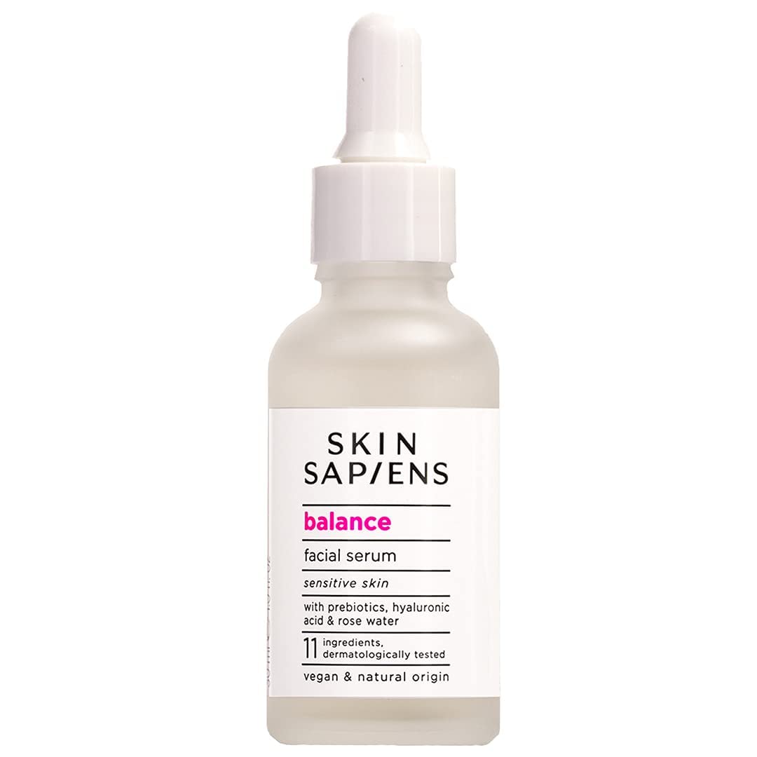 SKIN SAPIENS BALANCE Facial serum with prebiotics and hyaluronic acid to balance face microbiome, natural Ecocert Cosmos, for men and women, Cruelty Free and Vegan Skincare for sensitive skin, 30 ml.