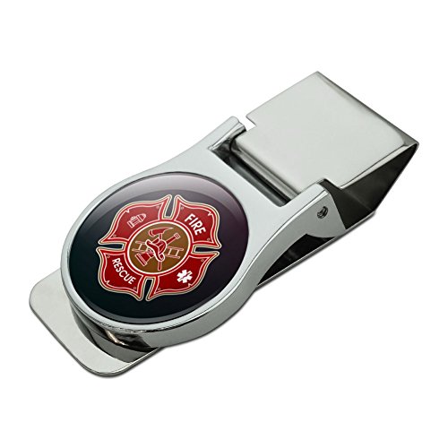 Firefighter Fire Rescue Maltese Cross Satin Chrome Plated Metal Money Clip