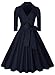 Miusol Women's Deep-V Neck Classical Bow Belt Vintage Casual Swing Dress (X-Large, Navy Blue)
